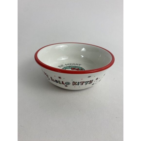 Hello Kitty  Pet Dog /Cat Food  Bowl Flat Bottom Be Merry & Bright White Red NEW - Picture 3 of 8